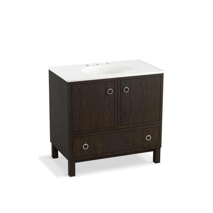 Kohler® 99506-LG-1WC Jacquard™ Standard Bathroom Vanity Cabinet With Furniture Leg, Free Standing Mount, Felt Gray Cabinet