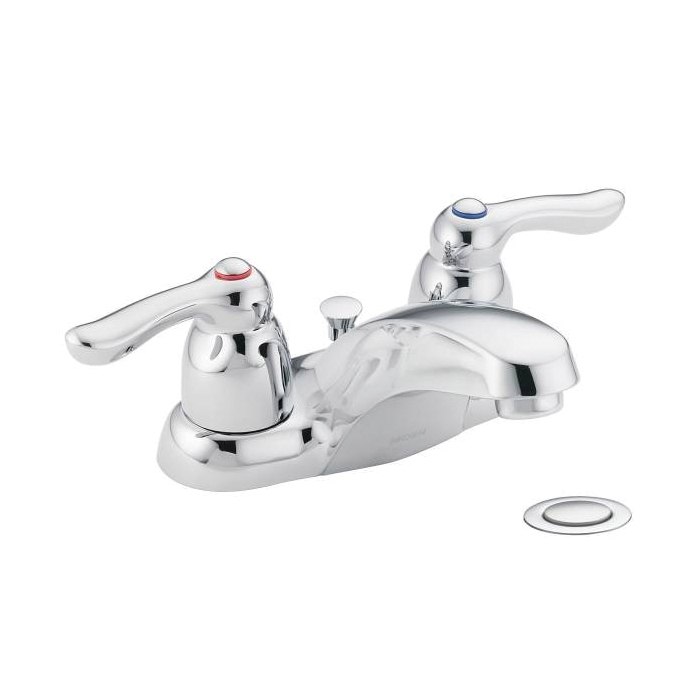 Moen® 64925 Centerset Bathroom Faucet, Chateau®, Chrome Plated, 2 Handles, 50/50 Pop-Up Drain, 1.5 gpm