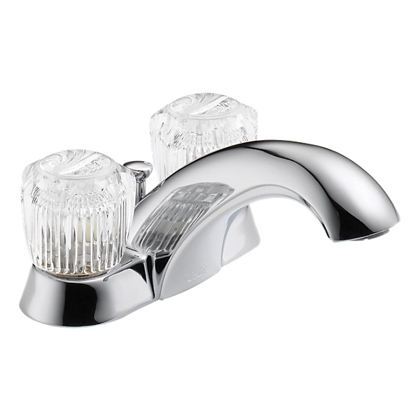 DELTA® 2522LF-TPM Centerset Lavatory Faucet, Tract-Pack™, Chrome Plated, 2 Handles, Polypropylene Pop-Up Drain, 1.5 gpm