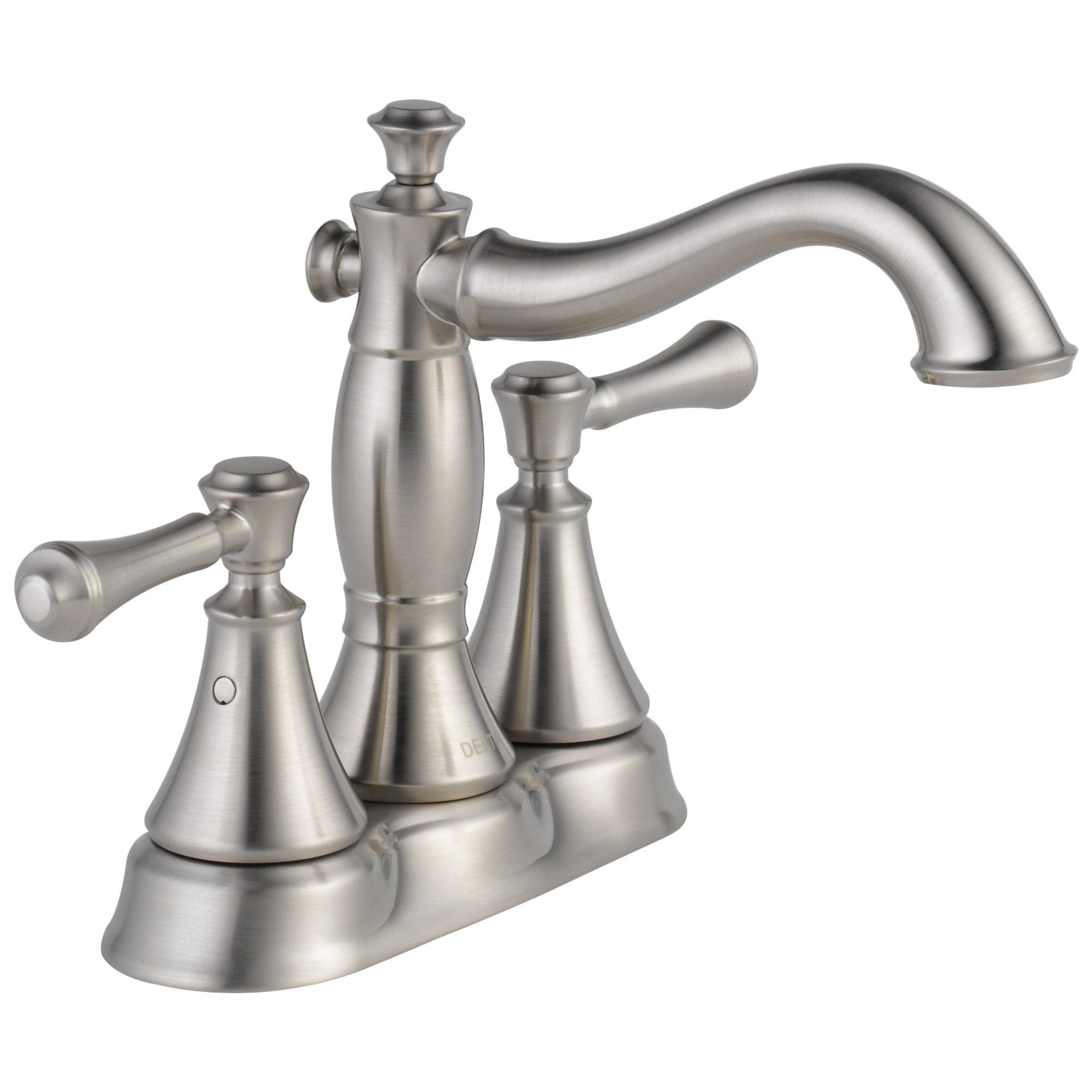 DELTA® 2597LF-SSMPU Centerset Lavatory Faucet, Cassidy™, Stainless Steel, 2 Handles, Metal Pop-Up Drain, 1.2 gpm