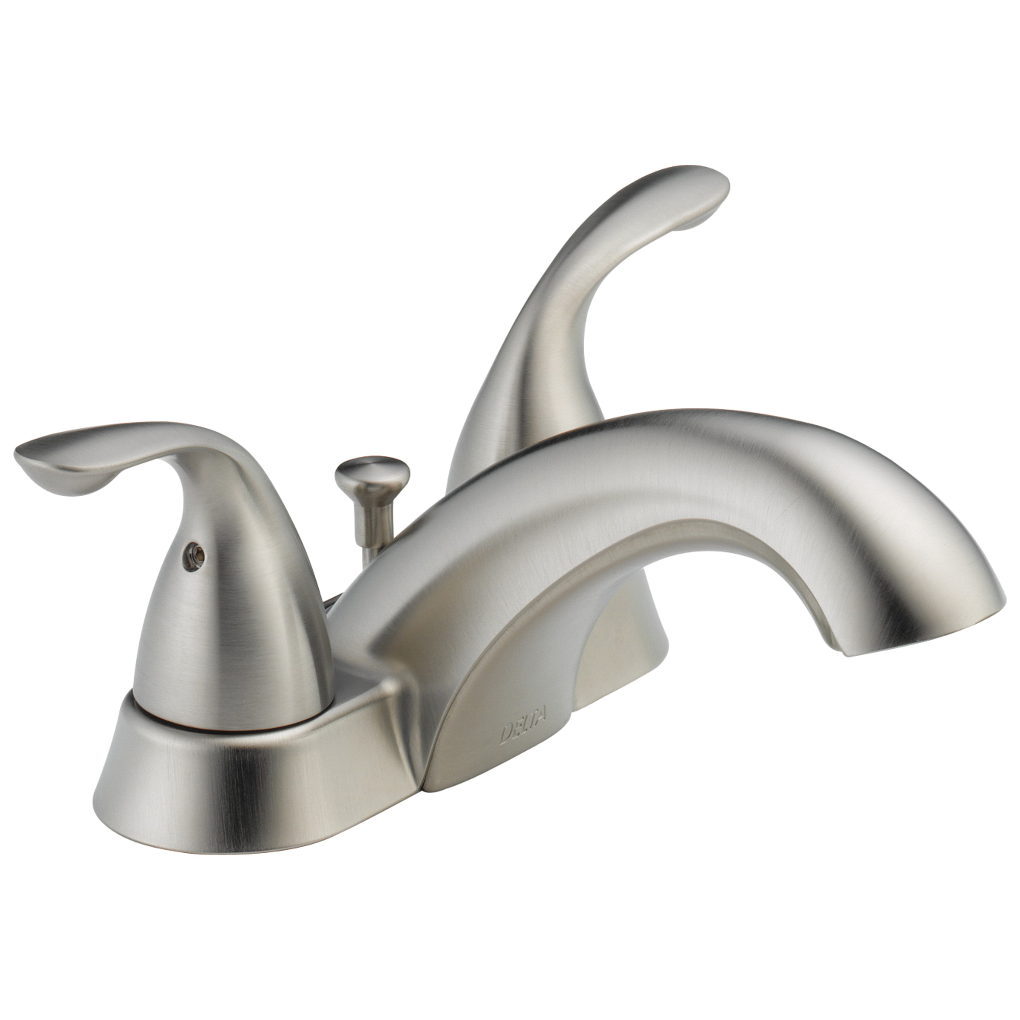 DELTA® 2523LF-SSMPU Centerset Lavatory Faucet, Classic, Stainless Steel, 2 Handles, Metal Pop-Up Drain, 1.2 gpm