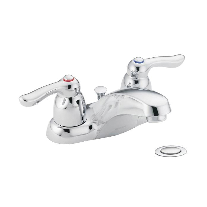 Moen® 8917 Centerset Bathroom Faucet, M-BITION™, Chrome Plated, 2 Handles, Metal Pop-Up Drain, 1.2 gpm