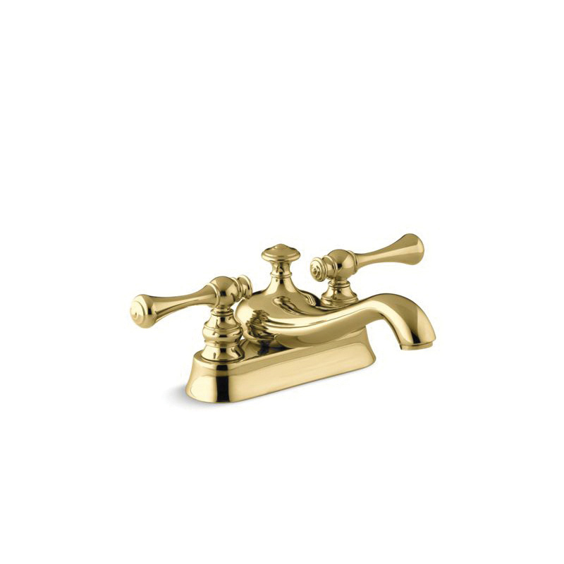 Kohler® 16100-4A-PB Centerset Bathroom Sink Faucet, Revival®, Vibrant® Polished Brass, 2 Handles, Metal Pop-Up Drain, 1.2 gpm