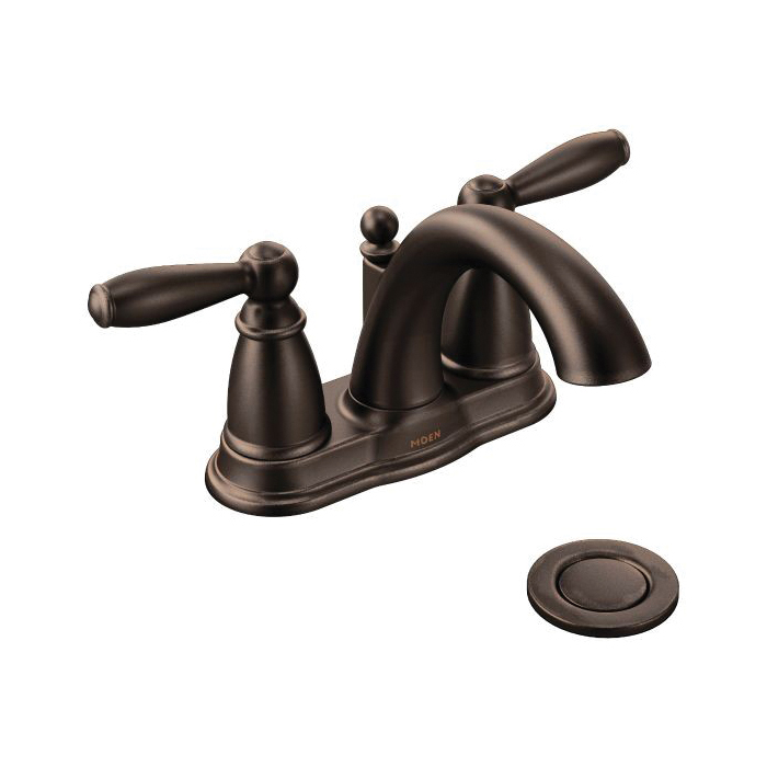 Moen® 6610ORB Centerset Bathroom Faucet, Brantford™, Oil Rubbed Bronze, 2 Handles, Metal Pop-Up Drain, 1.5 gpm