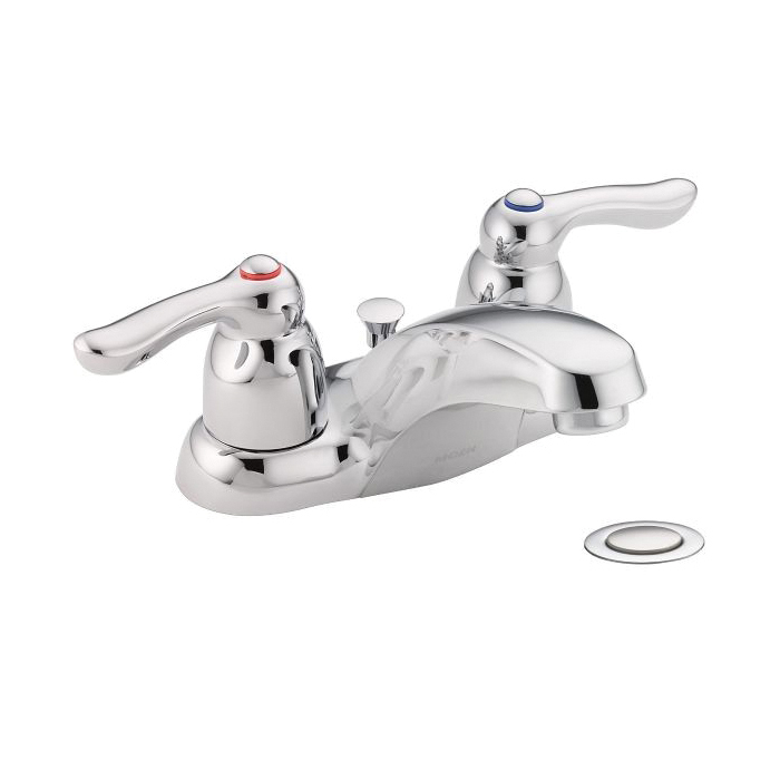 Moen® 4925 Centerset Bathroom Faucet, Chateau®, Chrome Plated, 2 Handles, Metal Pop-Up Drain, 1.5 gpm