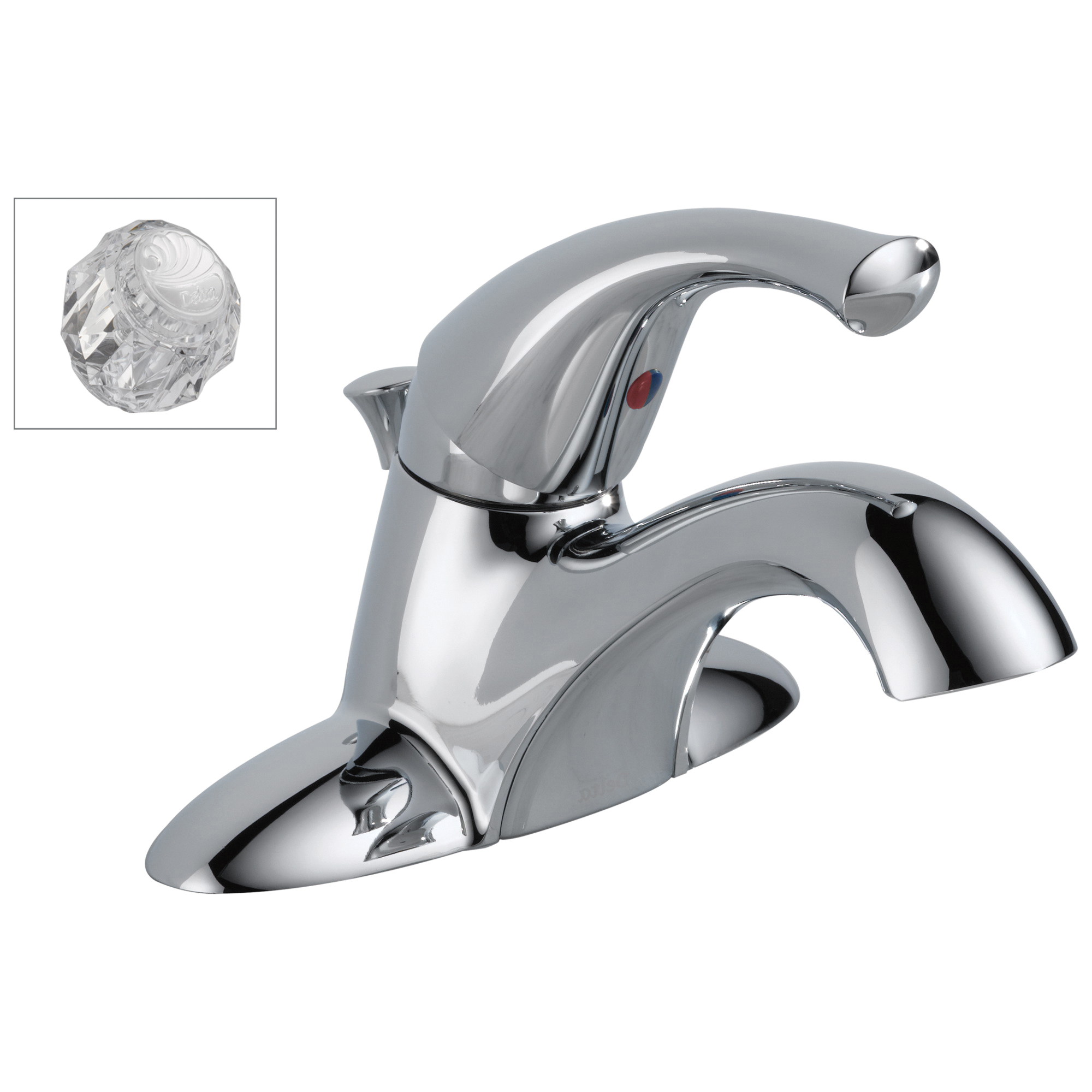 DELTA® 521-ECO-DST-A Centerset Lavatory Faucet, Classic, Chrome Plated, 1 Handles, Plastic Pop-Up Drain, 1.2 gpm