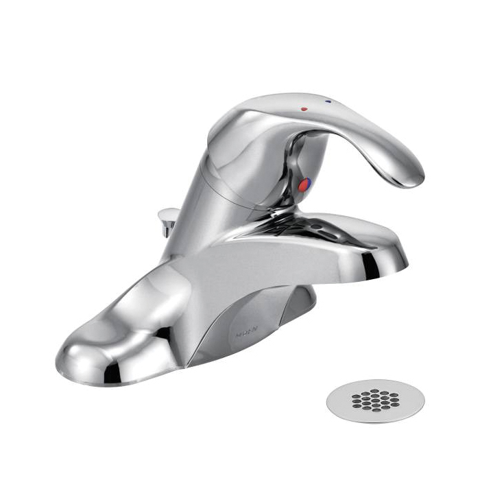Moen® 8434 Centerset Bathroom Faucet, M-BITION™, Chrome Plated, 1 Handles, Grid Strainer Drain, 1.2 gpm