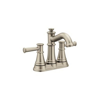 Moen® 6401BN Centerset Bathroom Faucet, Belfield™, Brushed Nickel, 2 Handles, Metal Pop-Up Drain, 1.2 gpm