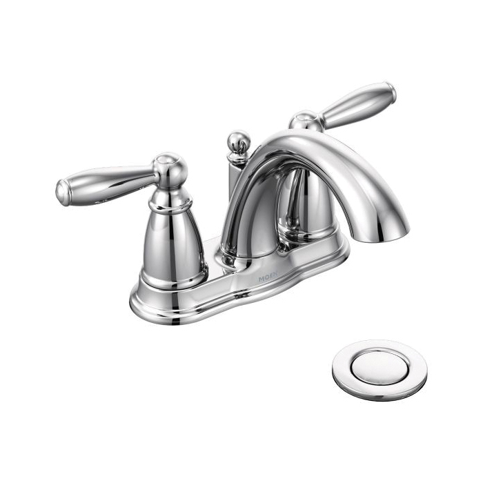 Moen® 6610 Centerset Bathroom Faucet, Brantford™, Chrome Plated, 2 Handles, Metal Pop-Up Drain, 1.5 gpm