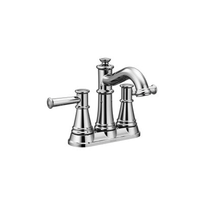 Moen® 6401 Centerset Bathroom Faucet, Belfield™, Chrome Plated, 2 Handles, Metal Pop-Up Drain, 1.2 gpm