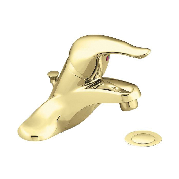 Moen® L4621P Centerset Bathroom Faucet, Chateau®, Polished Brass, 1 Handles, Metal Pop-Up Drain, 1.5 gpm