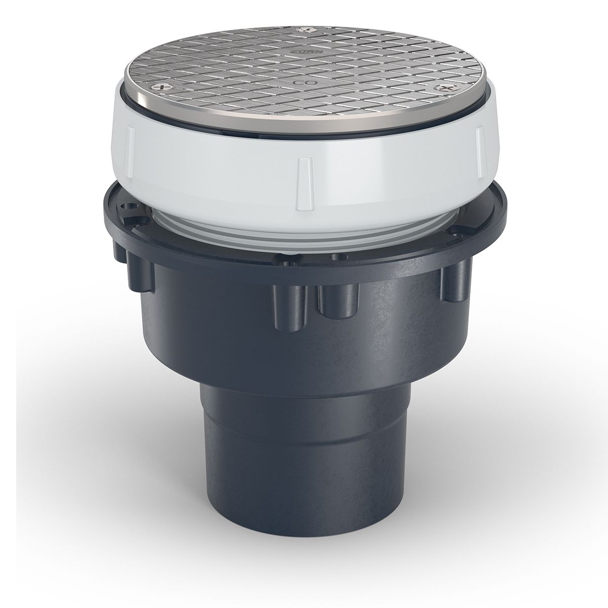 ABS Floor Drain Cleanout – 6 in Round Stainless-Steel Head with 3x4 in Solvent Weld Outlet