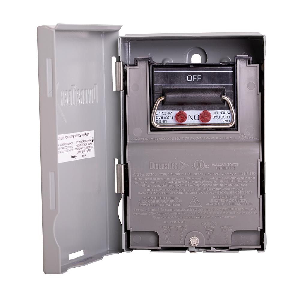 Diversitech DDS30 PullOut Fusible Disconnect Switch, 30 A, Import First Supply