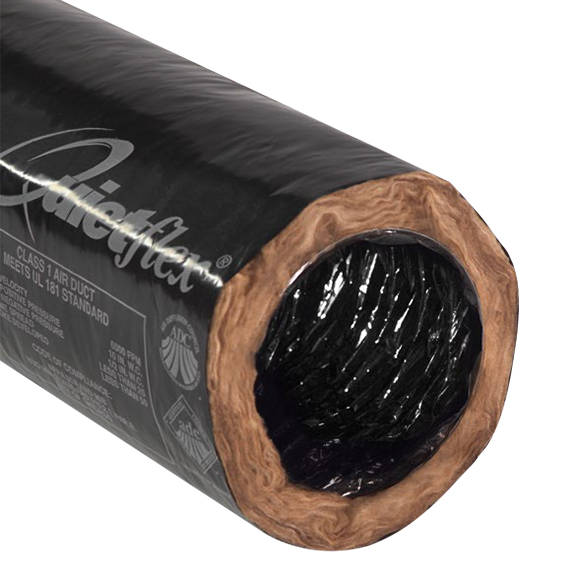 960C 60 Series UV-Inhibited Flex Duct With R 6 Insulation, 9 in Dia, 25 ft L, 6000 fpm, Fiberglass