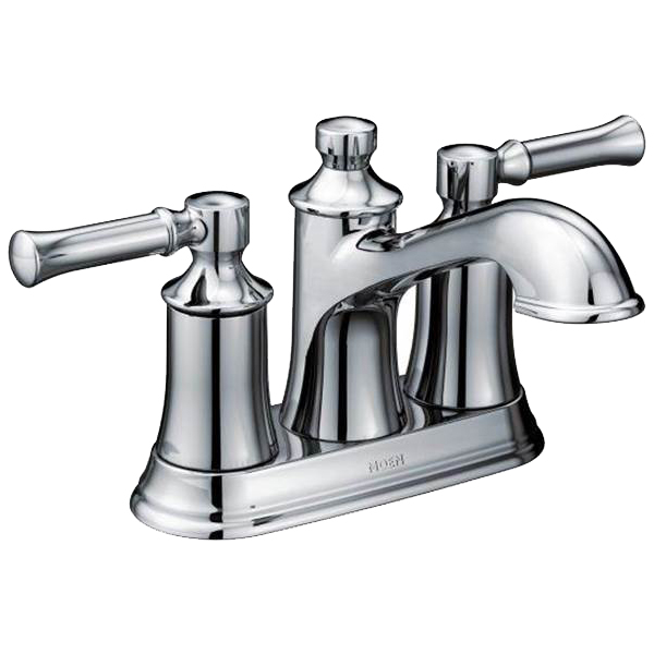 Moen® 6802 Centerset Bathroom Faucet, Dartmoor™, Chrome Plated, 2 Handles, Metal Pop-Up Drain, 1.2 gpm