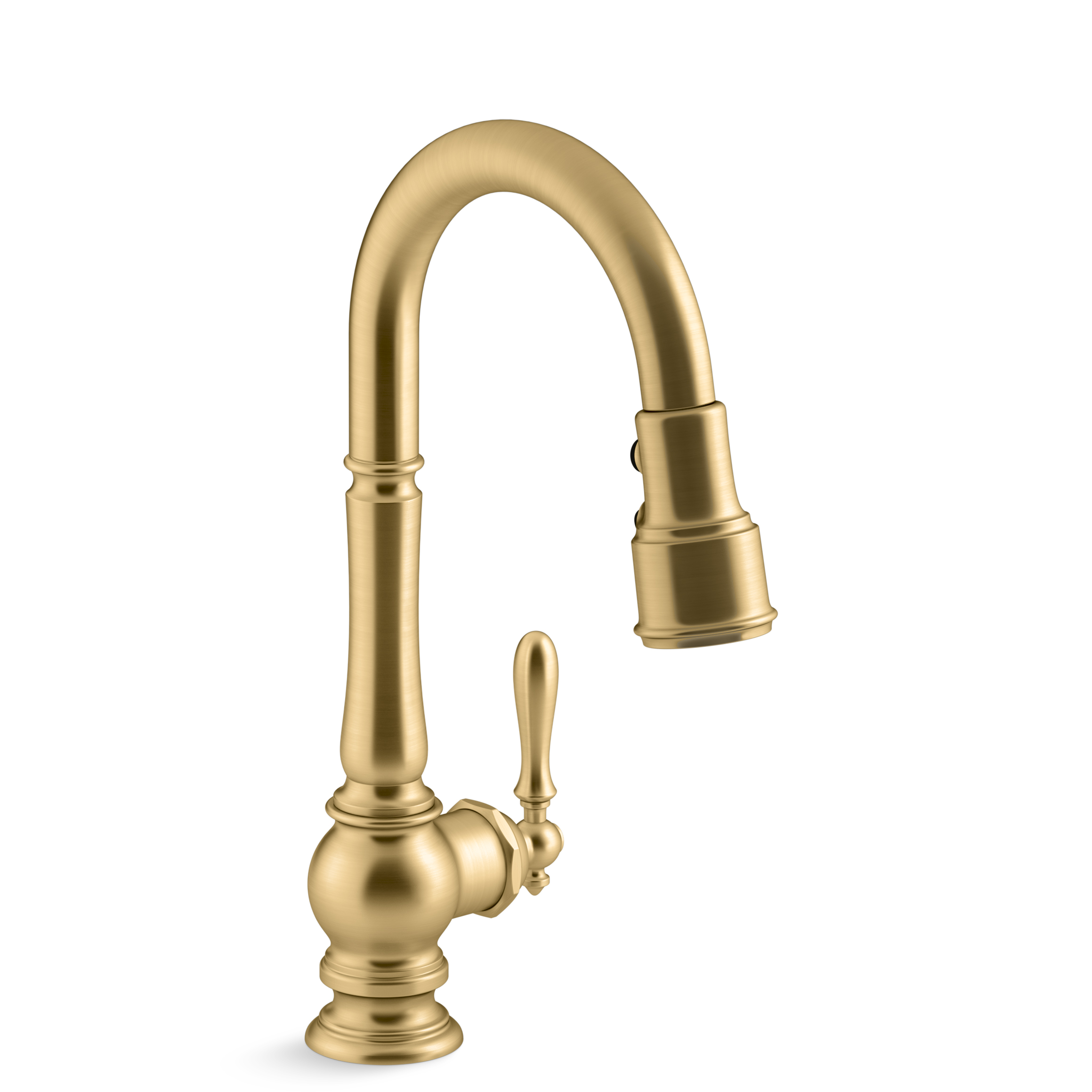 99261-2MB Single-hole Kitchen Faucet with 16" Pull-Down Spout and Turned Lever Handle, Brushed Brass