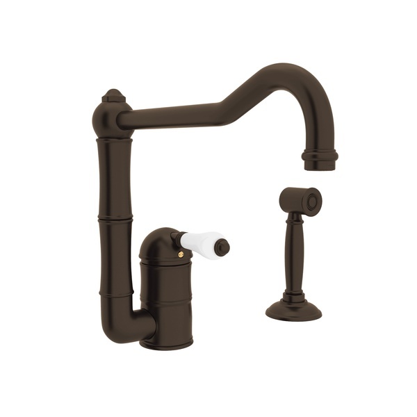 A3608/11LPWSTCB-2 CK Acqui® Extended Spout Kitchen Faucet With Side Spray, Porcelain Lever, Tuscan Brass