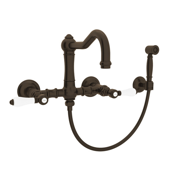 A1456LPWSTCB-2 Country Kitchen Wall Mounted Column Spout Bridge Faucet with Sidespray, Tuscan Brass
