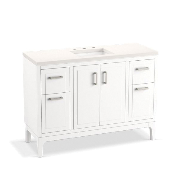 Kohler® 33554ASB0 Seer™ 48" Bathroom Vanity Set, Floor Mount, White / Quartz Top First Supply