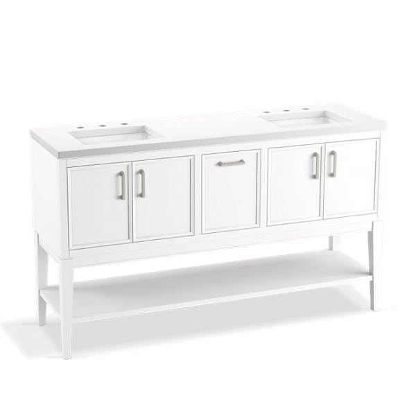 Kohler® 33581ASB0 Winnow™ 60" Bathroom Vanity Set, Floor Mount, White / Quartz Top First Supply
