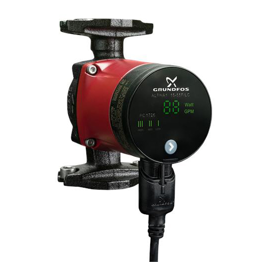 99287262 Alpha 1 High-Efficiency Variable-Speed Circulator, 21 gpm Flow Rate, 15 mm Inlet x 15 mm Oulet, 115V, 1 ph, Stainless Steel