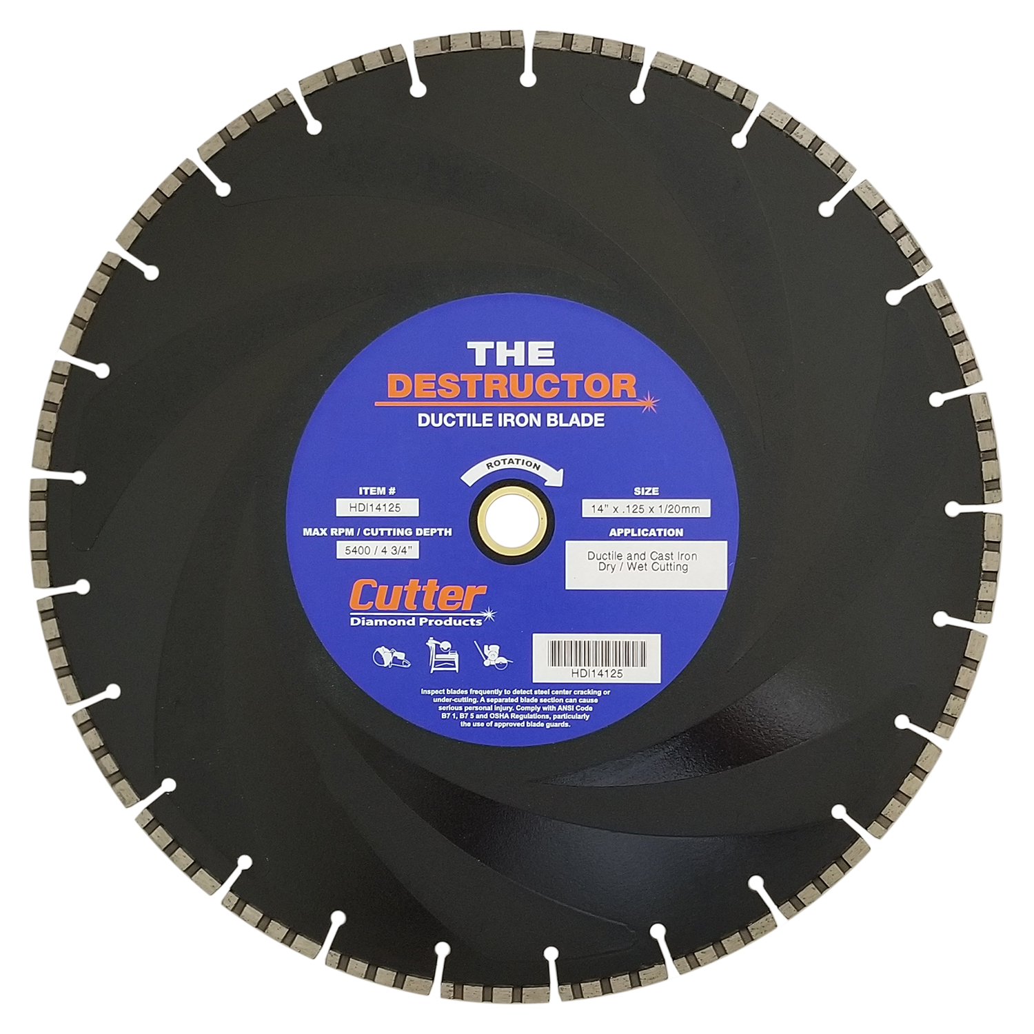 HDI14125 The Destructor Ductile Iron Circular Saw Blade, Wet/Dry, 14" Dia Blade, 1/8 in D