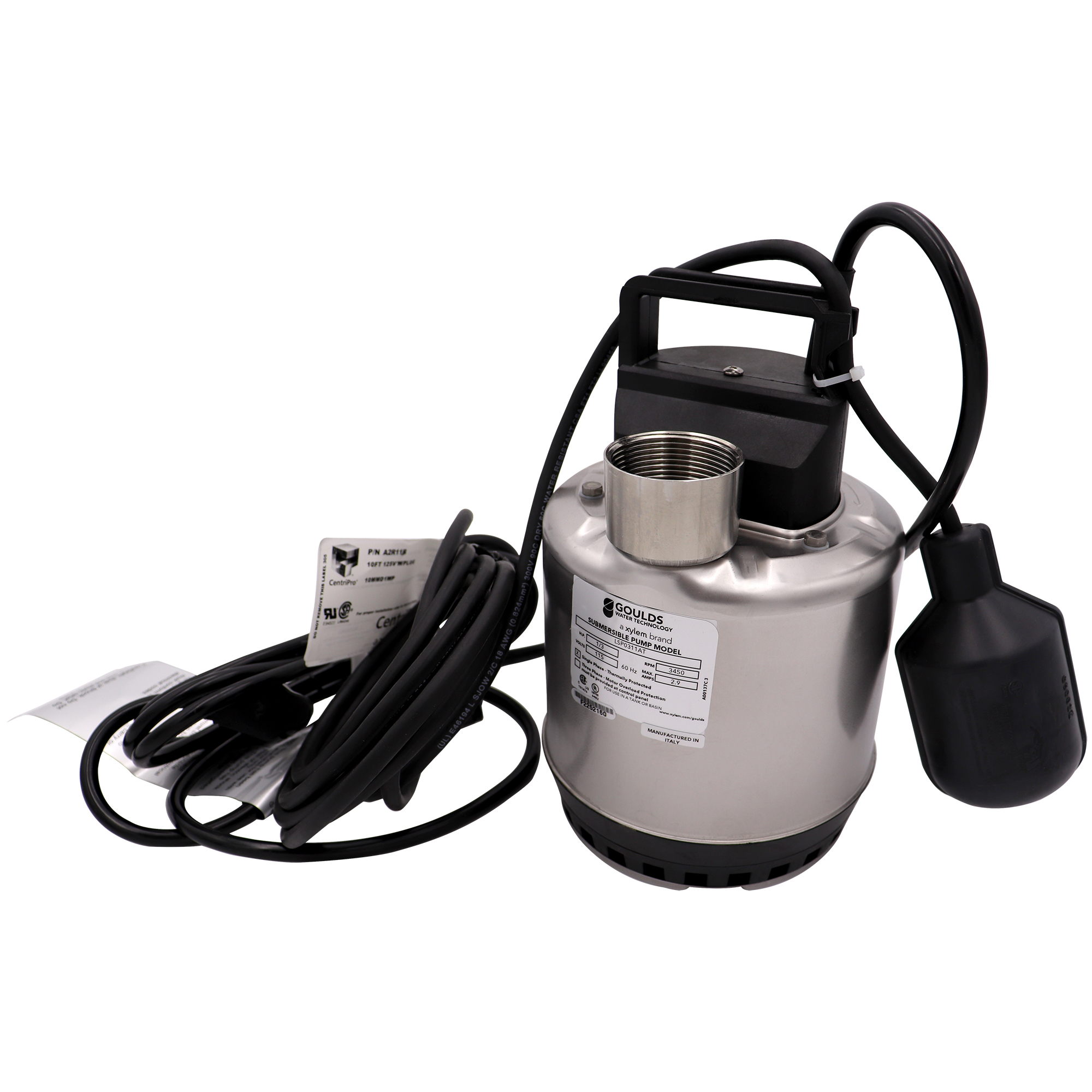 Goulds LSP0311AT Submersible Sump Pump, 57 gpm, 11/2 in NPT Outlet, 1/
