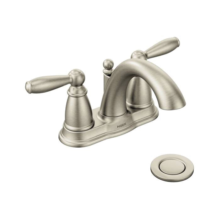 Moen® 6610BN Centerset Bathroom Faucet, Brantford™, Brushed Nickel, 2 Handles, Metal Pop-Up Drain, 1.5 gpm