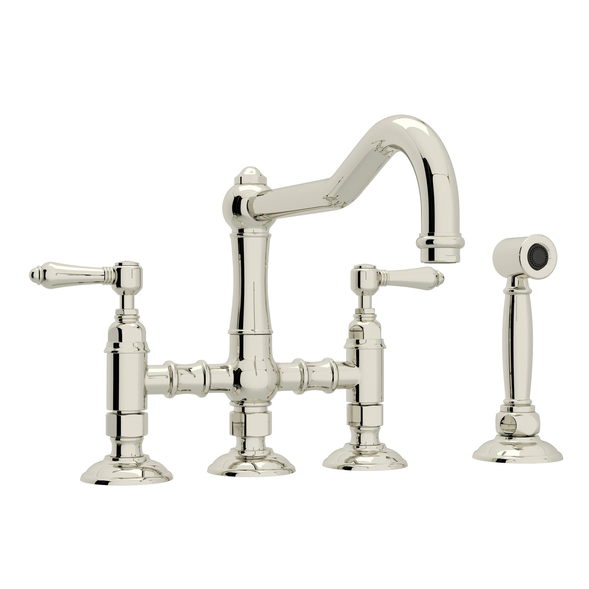 Rohl® A1458LMWSPN-2 Acqui Traditional Kitchen Faucet, 4 Faucet Holes, Polished Nickel