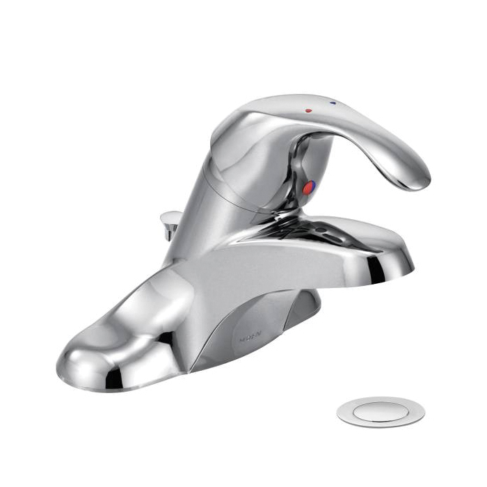 Moen® 8432 Centerset Bathroom Faucet, M-BITION™, Chrome Plated, 1 Handles, Metal Pop-Up Drain, 1.2 gpm