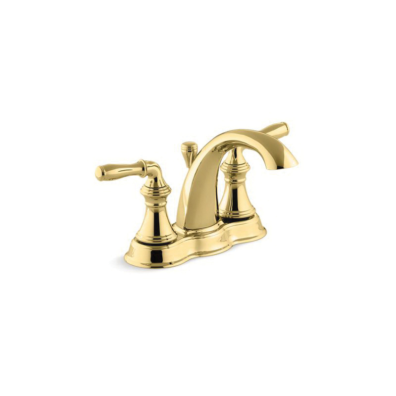 Kohler® 393-N4-PB Centerset Bathroom Sink Faucet, Devonshire®, Vibrant® Polished Brass, 2 Handles, Pop-Up Drain, 1.2 gpm