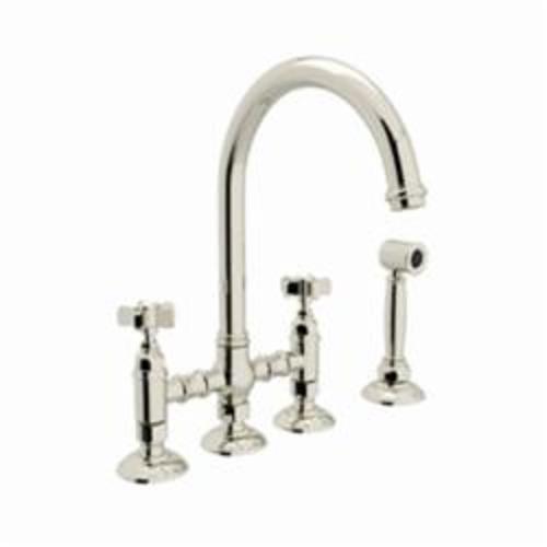 A1461LMW-SPN-2 Italian Country Kitchen Three Leg Bridge Kitchen Faucet With Side Spray, Polished Nickel