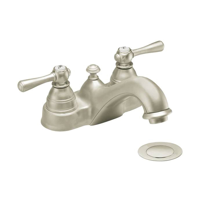 Moen® 6101BN Centerset Bathroom Faucet, Kingsley™, Brushed Nickel, 2 Handles, Pop-Up Drain, 1.5 gpm
