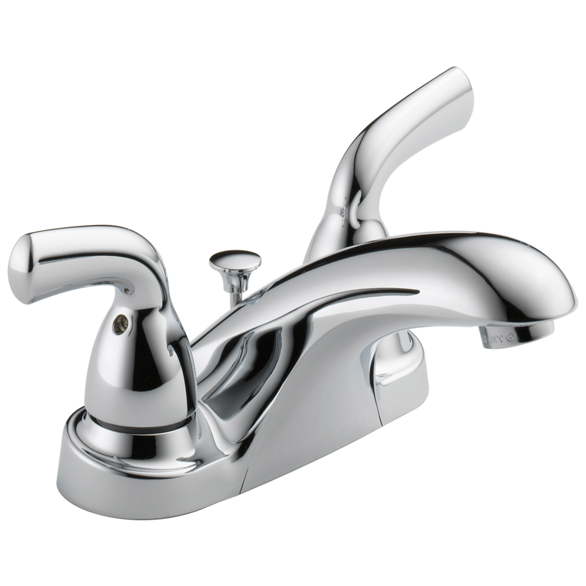 DELTA® B2510LF-PPU Centerset Lavatory Faucet, Foundations®, Chrome Plated, 2 Handles, Pop-Up Drain, 1.2 gpm