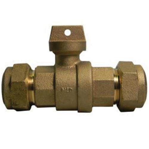 A.Y. McDonald 5182-150 Ball Curb Stop, 1-1/4 x 1 x 1-1/4", Q CTS Compression, Brass Body, EPDM Softgoods