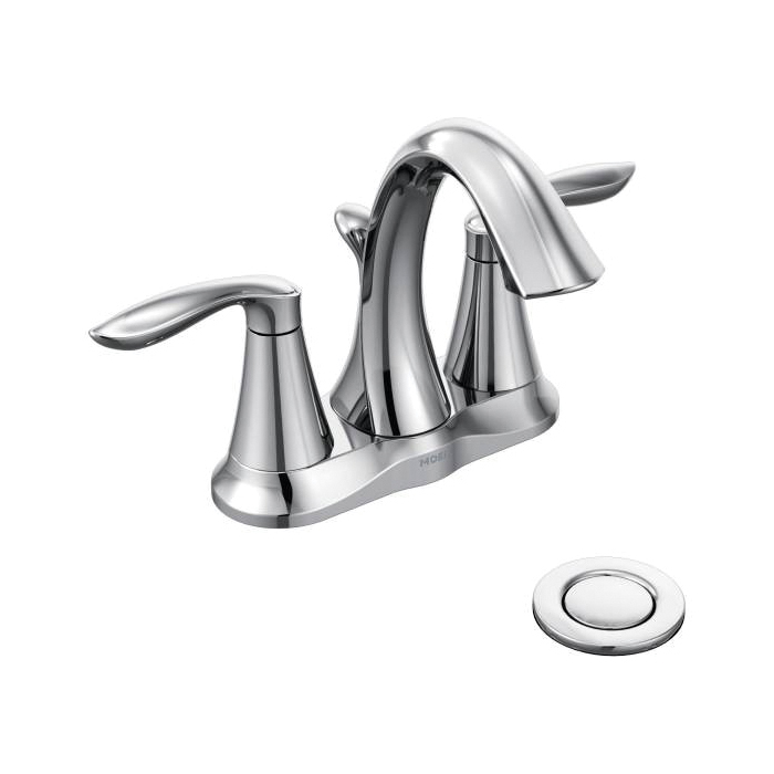 Moen® 6410 Centerset Bathroom Faucet, Eva®, Chrome Plated, 2 Handles, Metal Pop-Up Drain, 1.5 gpm