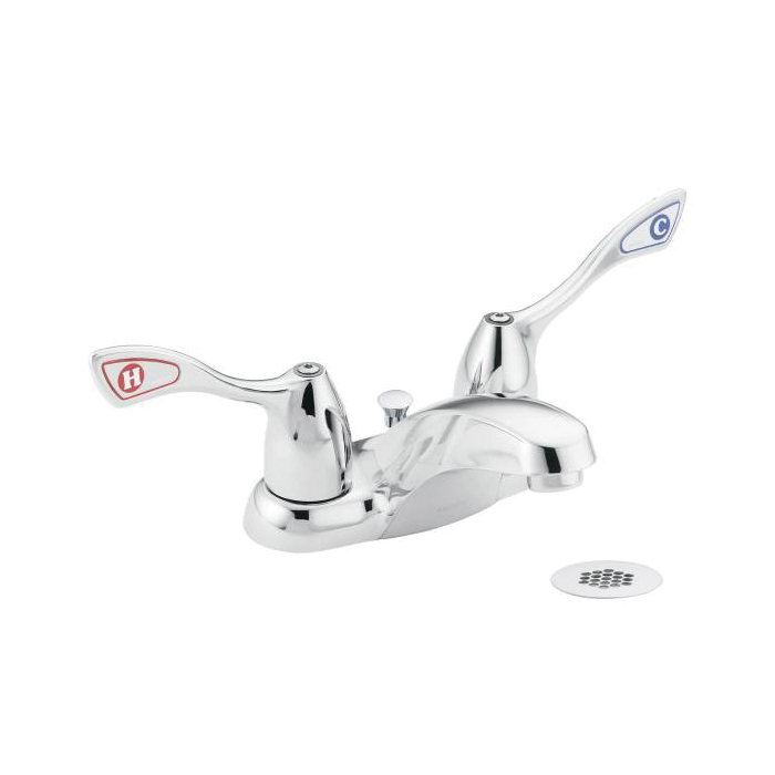 Moen® 8810 Centerset Bathroom Faucet, M-BITION™, Chrome Plated, 2 Handles, Grid Strainer Drain, 1.2 gpm