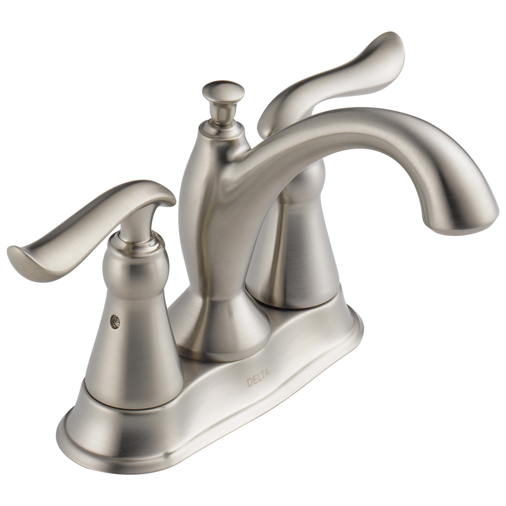 DELTA® 2594-SSMPU-DST Centerset Lavatory Faucet, Linden™, Stainless Steel, 2 Handles, Metal Pop-Up Drain, 1.2 gpm