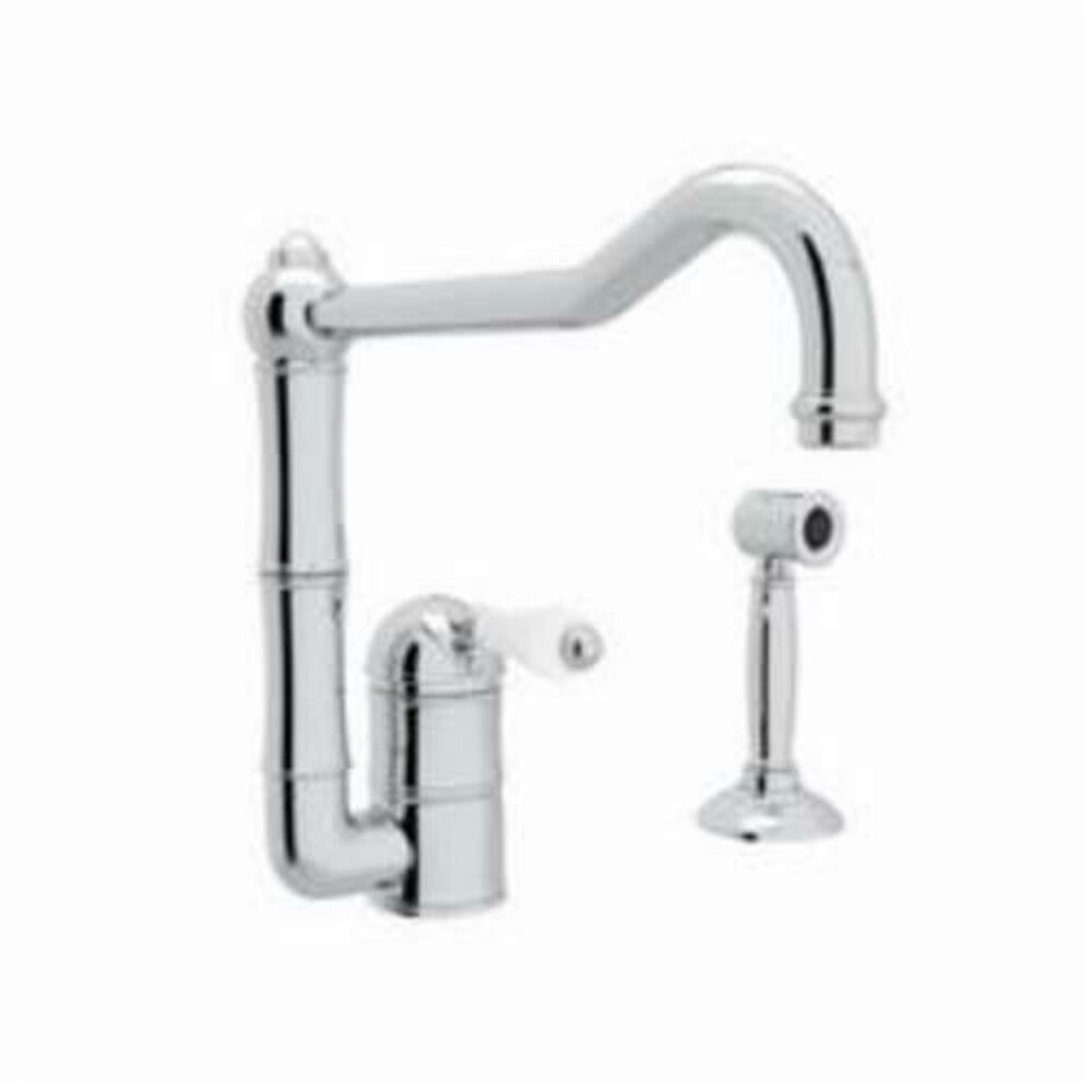 A3608/11LPWS-APC-2 Acqui® Extended Spout Kitchen Faucet With Side Spray, Porcelain Lever, Polished Chrome