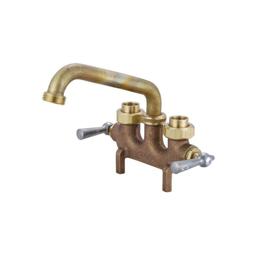 Central Brass 0465 Laundry Faucet, 3-1/2 in Center, NPSH Spout Hose, 2 Handles, Rough Brass, Import