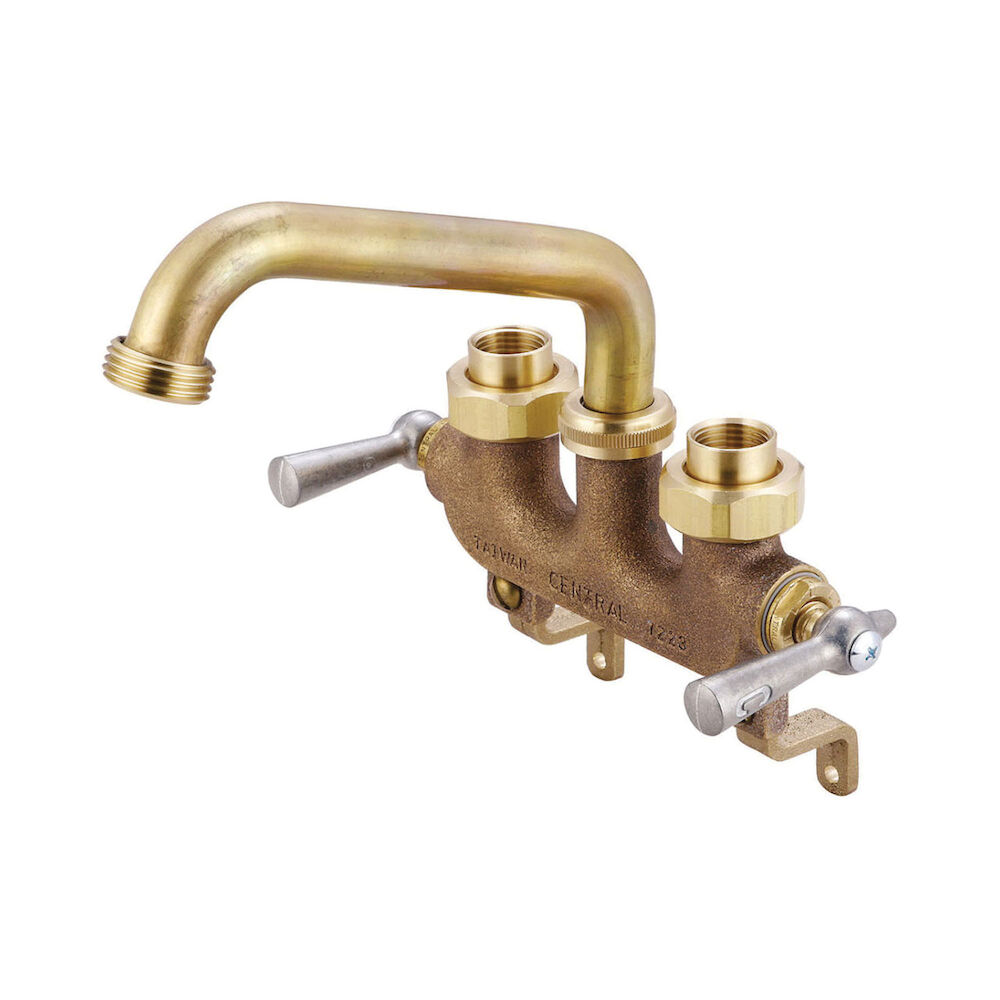 Central Brass 0470 Laundry Faucet, 3-1/2 in Center, NPSH Spout Hose, 2 Handles, Rough Brass