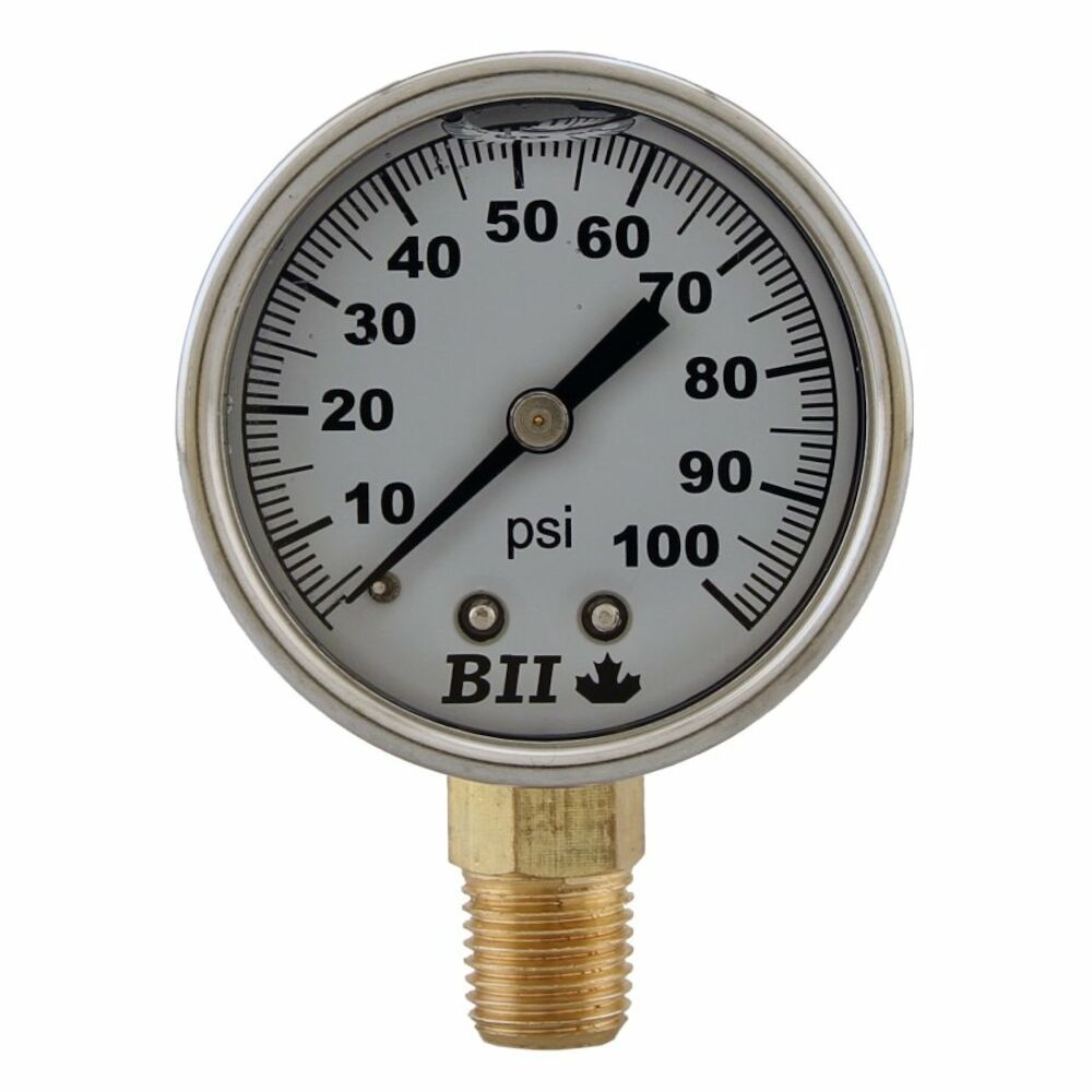 Boshart Industries PG-100-GNL Lead-Free Pressure Gauge, 0 to 100 psi Pressure, 1/4-18 MNPT Connection, 2 in Dia Dial, 3-2-3% Grade B Accuracy, 1 psi Graduation, Glycerine Liquid Filled