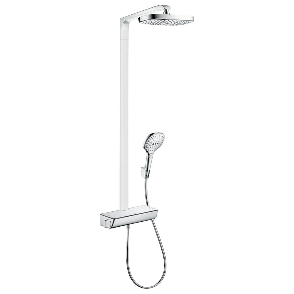 04610400 Hansgrohe Raindance Select E Showerpipe, 2-Jet, 2.0 gpm, White/Chrome