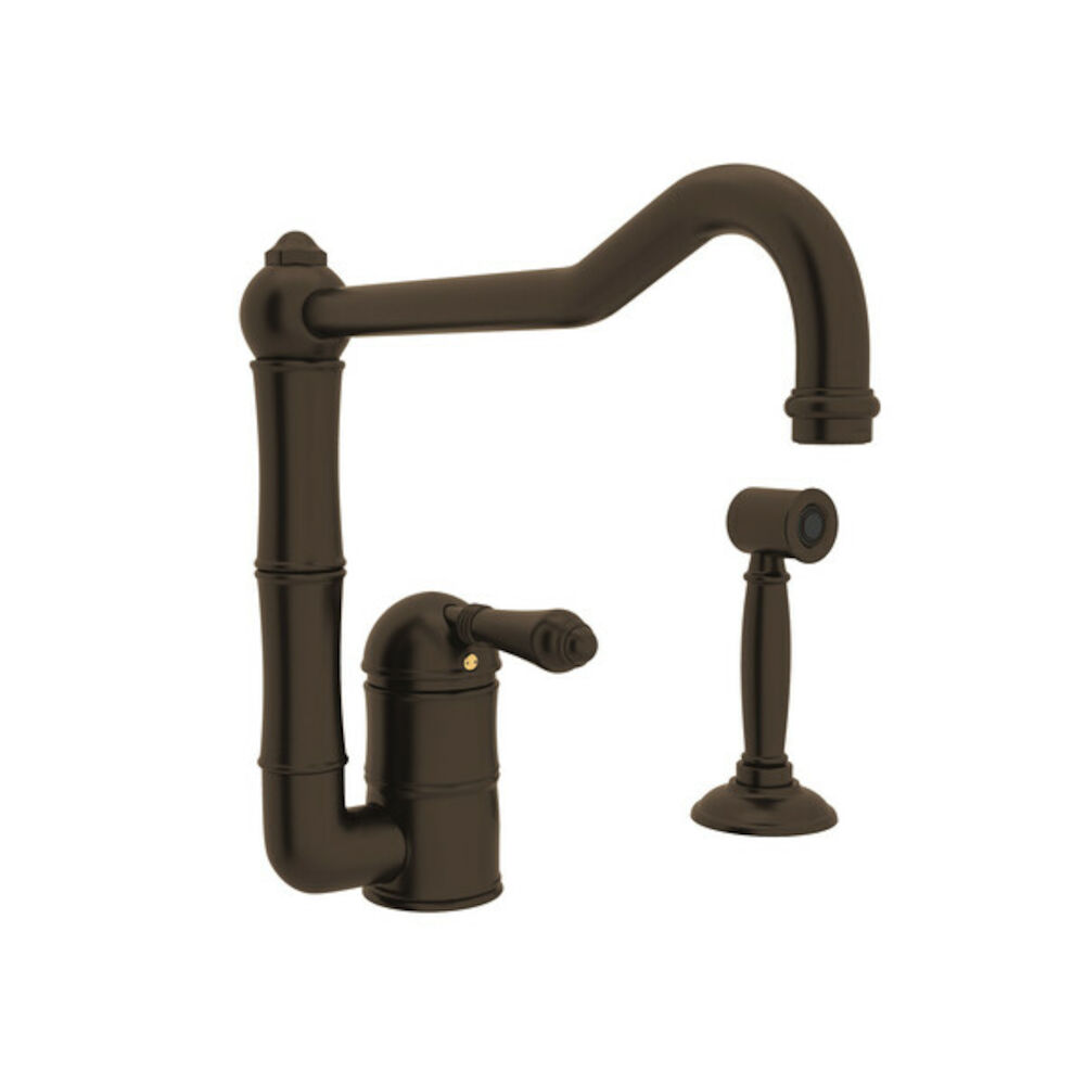 A3608/11LMWSTCB-2 Acqui® Extended Spout Kitchen Faucet With Side Spray, Metal Lever, Tuscan Brass