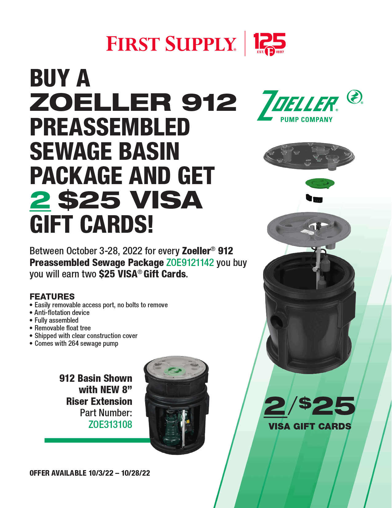 Buy a Zoeller 912 Preassembled Sewage Basin Package and Get 2 $25 VISA Gift Cards!